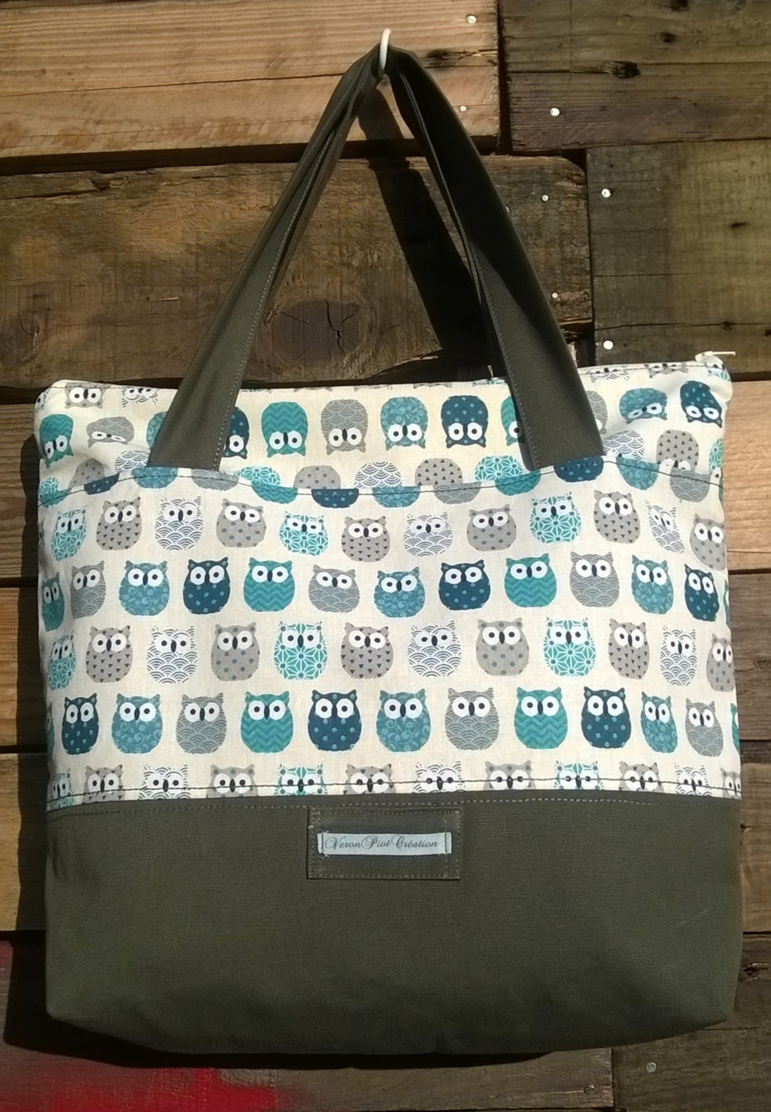sac tissu toile hiboux sac en coton sac avec fermeture sac avec zipper fourre tout sac de course sac de tricot imprimé chouette gris bleu