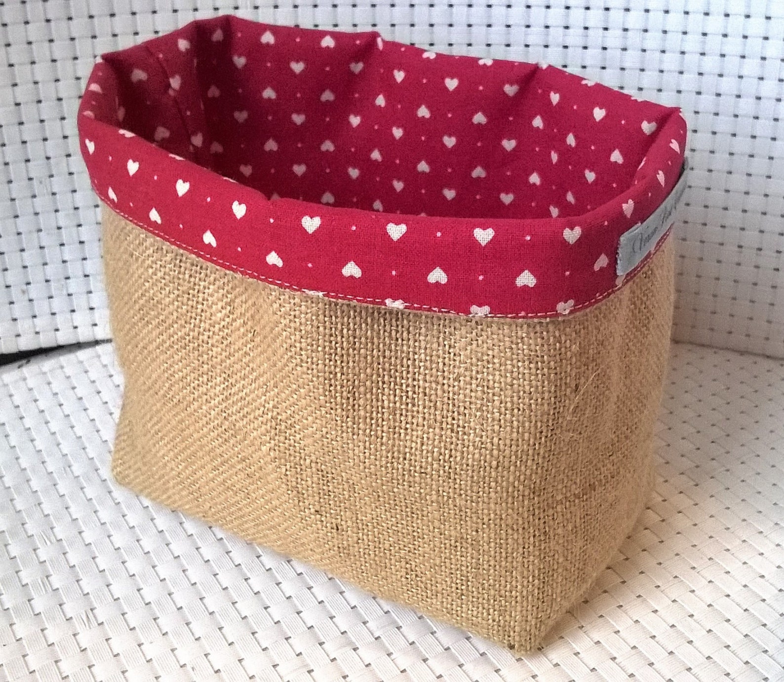 panier vide poche pochon toile de jute veronpiotcréation rose beige rouge coeur cadeau rangement décoration mariage anniversaire nature