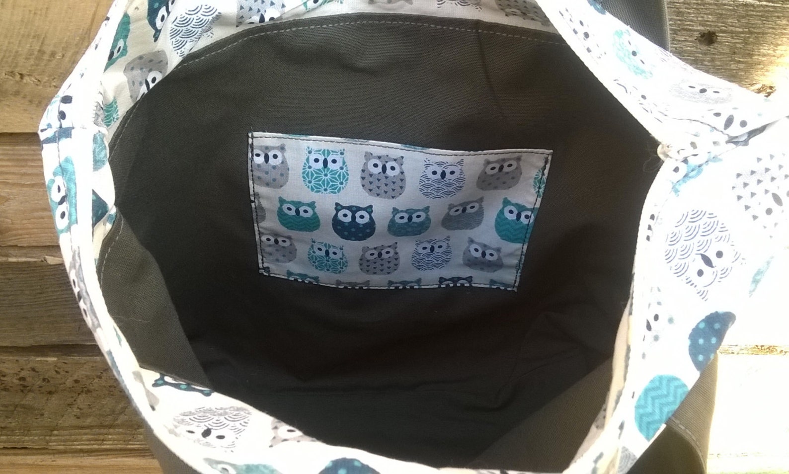 sac tissu toile hiboux sac en coton sac avec fermeture sac avec zipper fourre tout sac de course sac de tricot imprimé chouette gris bleu