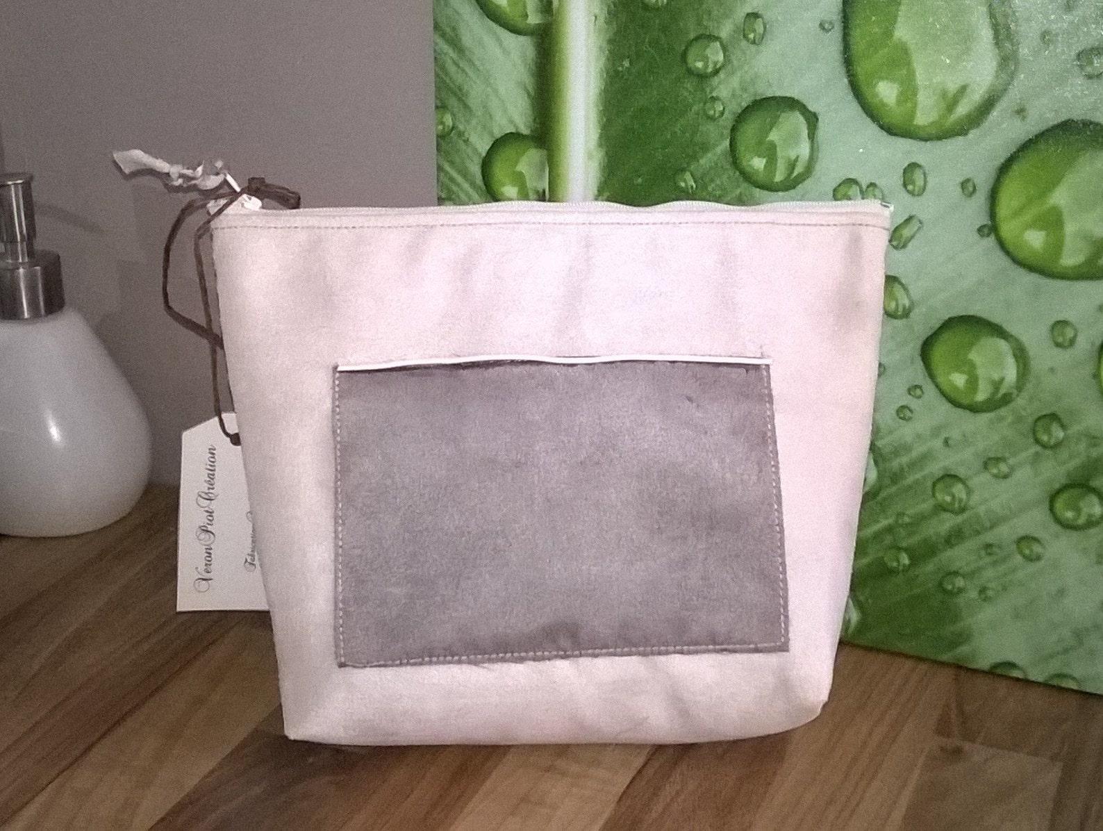 trousse daim pochette clutch bag rangement décoration organisateur intérieur de sac beige taupe losanges fermeture éclair fille femme cadeau