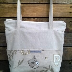 sac à main tissu épaule de course marché loisir vacance femme fille coton aspect lin glissière multi poches