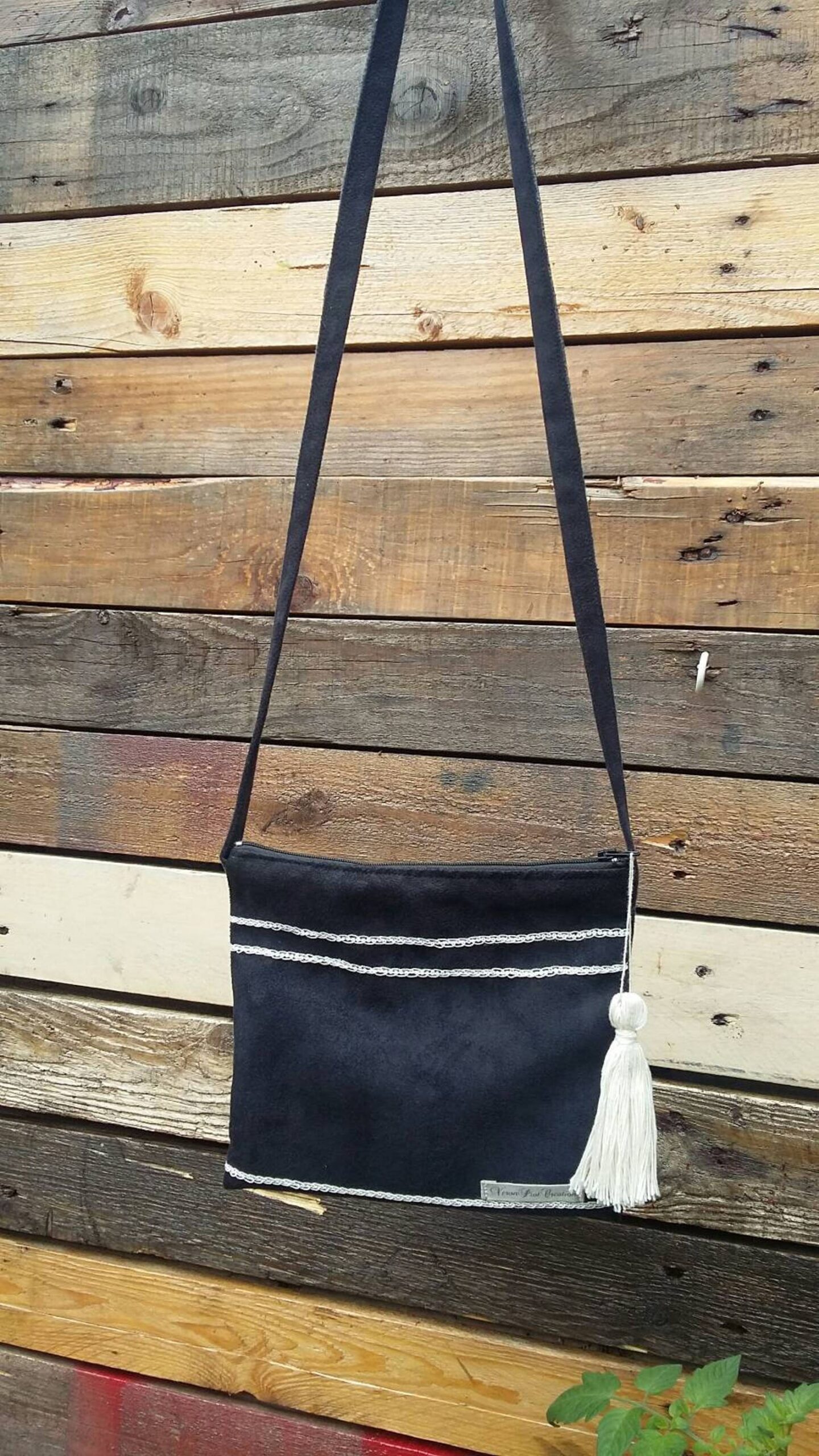 Petit sac pochette daim marine et blanc bandoulière femme fille petite sacoche veronpiotcréation mariage fête habillé