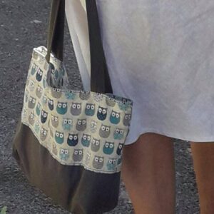 sac tissu toile hiboux sac en coton sac avec fermeture sac avec zipper fourre tout sac de course sac de tricot imprimé chouette gris bleu