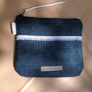 Petite pochette en jean et coton rangement maquillage portable cellulaire poche fermeture à glissière veronpiotcreation