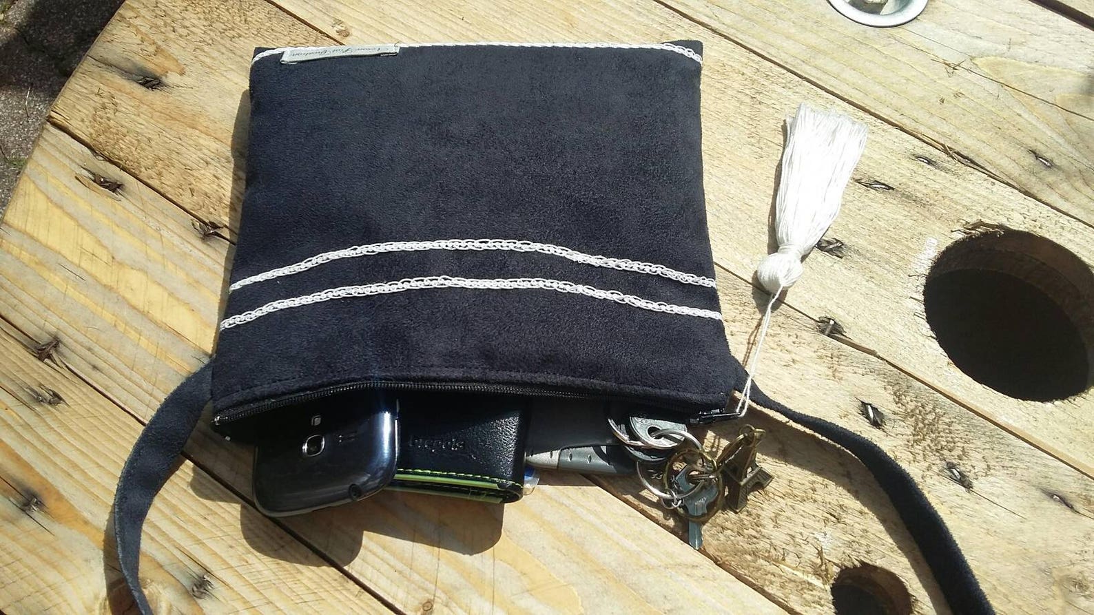 Petit sac pochette daim marine et blanc bandoulière femme fille petite sacoche veronpiotcréation mariage fête habillé