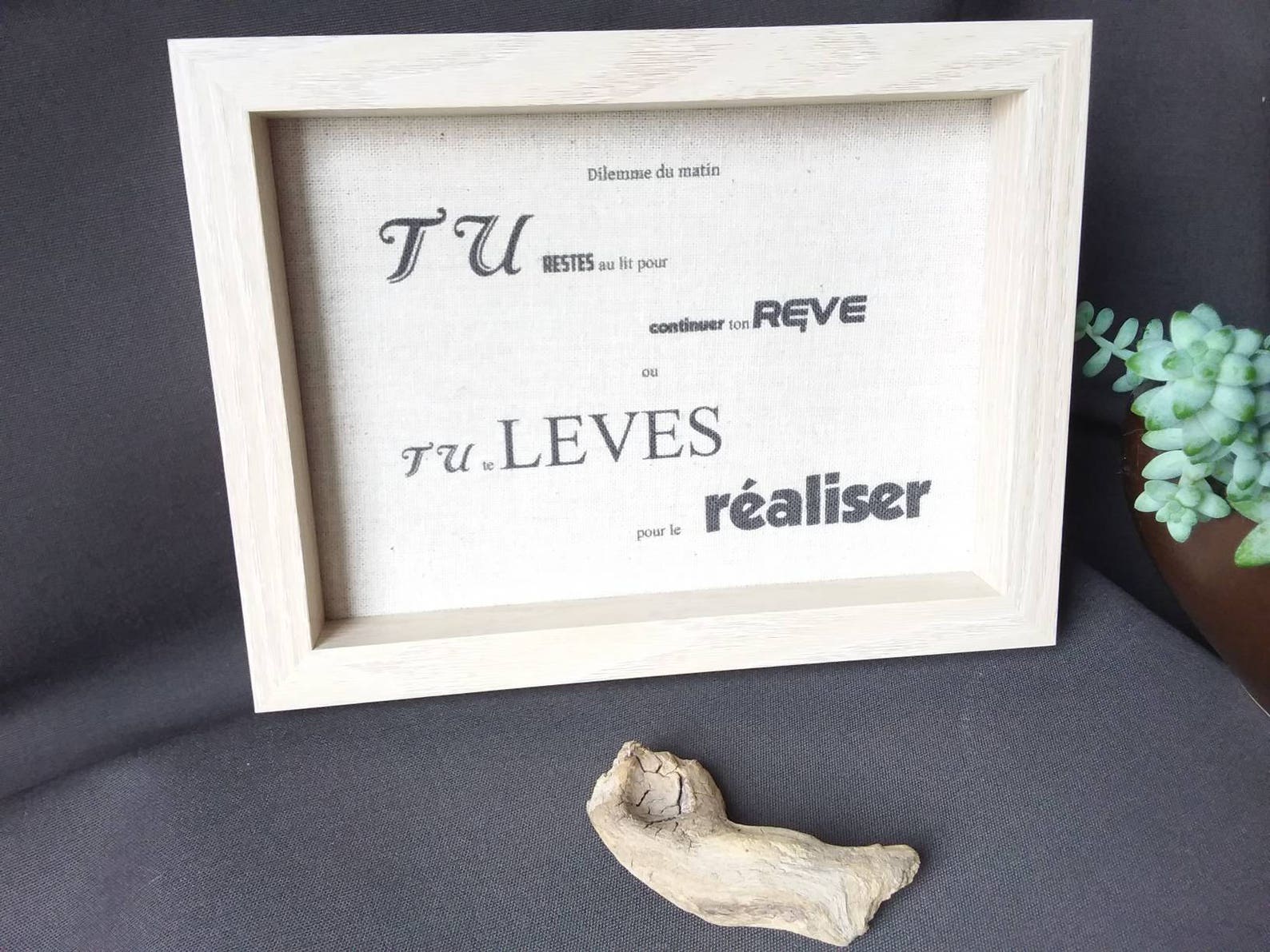 Cadre citation positive personnalisable rêve cadeau crémaillère mariage adolescent bois lin personnalisé cadeau fêtes des mères des pères