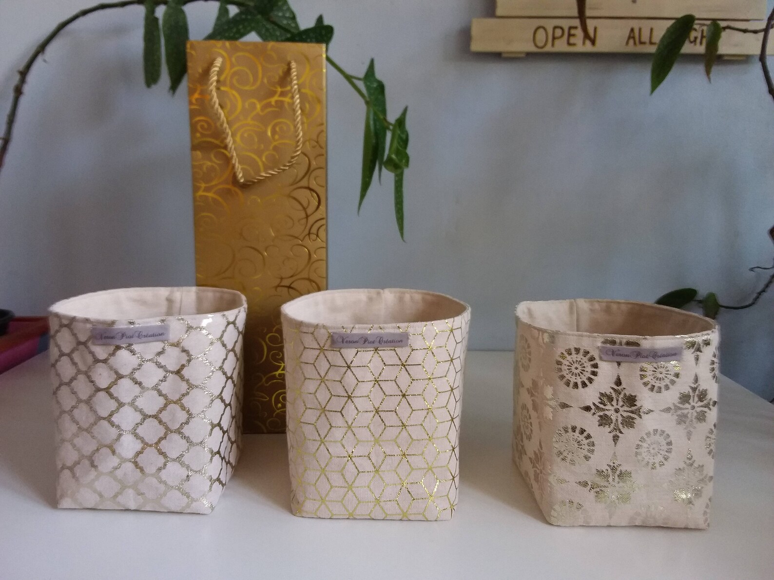 rangement Organisation décoration Vide poche panier rangement lin doré pour toute la maison cache pot décoration veronpiotcréation