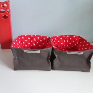 Panier carré vide poche carré en tissu rangement organisation rouge gris veronpiotcreation