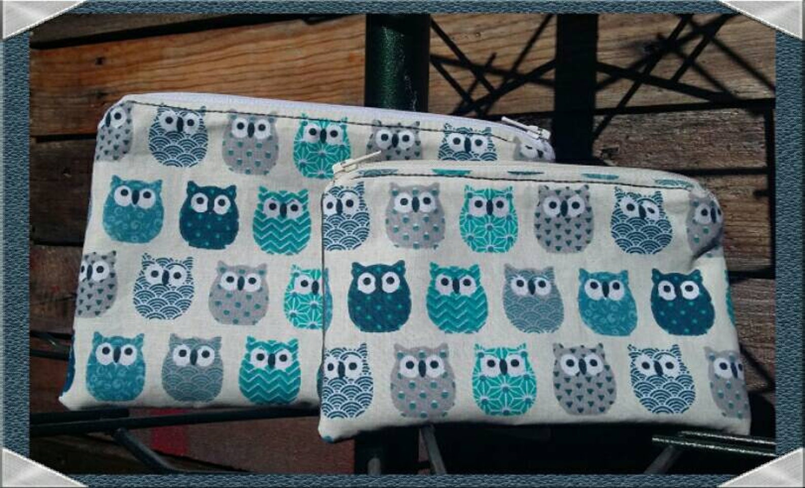 sac tissu toile hiboux sac en coton sac avec fermeture sac avec zipper fourre tout sac de course sac de tricot imprimé chouette gris bleu