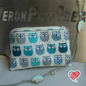 Pochette porte monnaie hiboux bleu trousse mini sac en tissu veronpiotcreation cadeau anniversaire femme fille enfant