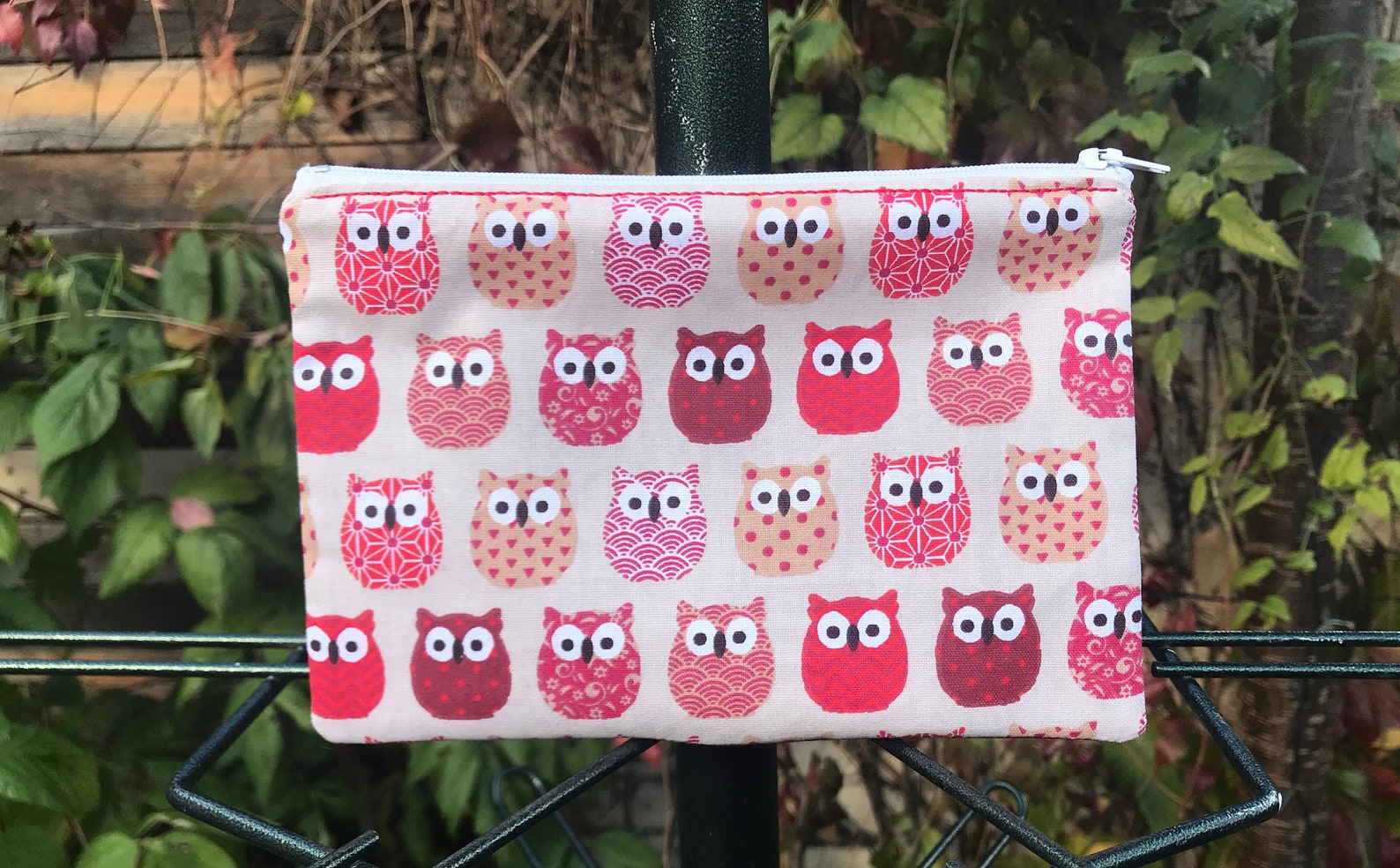 sac en tissu avec fermeture / fourre tout course loisir hibou rouge beige prune fille femme cadeau sac toile sac à main épaule doublé