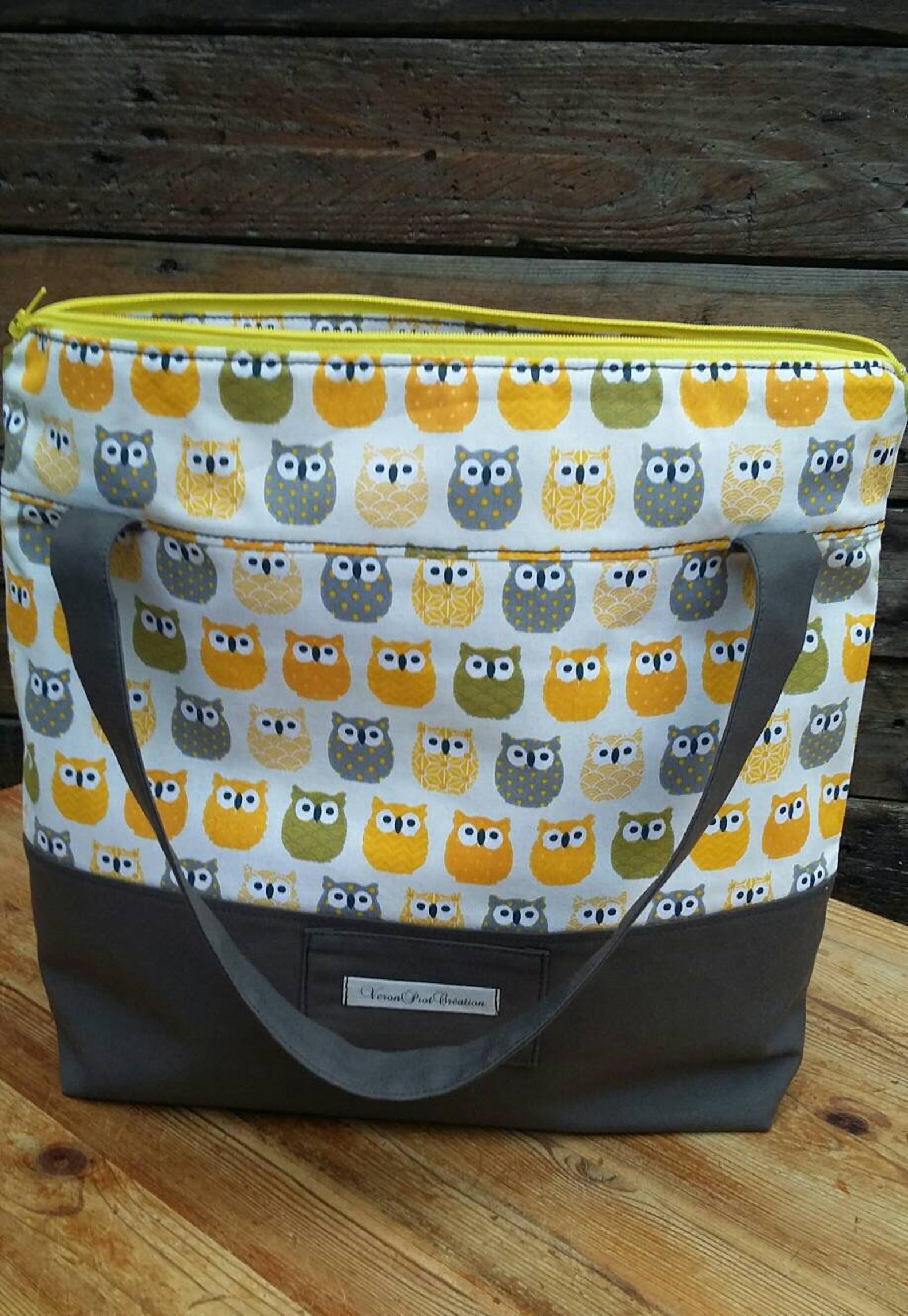 sac tissu toile hiboux sac en coton sac avec fermeture sac avec zipper fourre tout sac de course sac de tricot imprimé chouette gris bleu