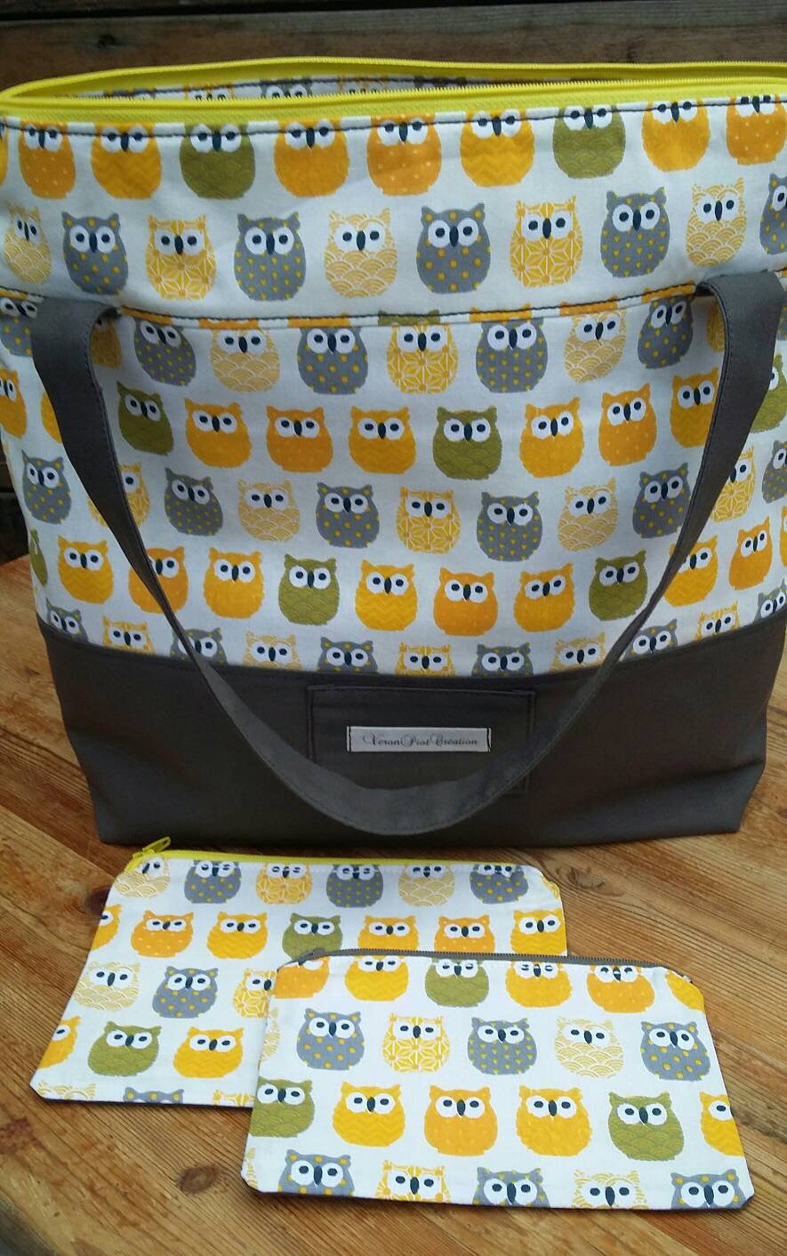 sac tissu toile hiboux sac en coton sac avec fermeture sac avec zipper fourre tout sac de course sac de tricot imprimé chouette gris bleu