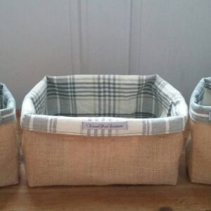 livraison gratuite panier, panière, vide poche, rangement toile de jute coton décoration cadeau crémaillère vintage veronpiotcréation
