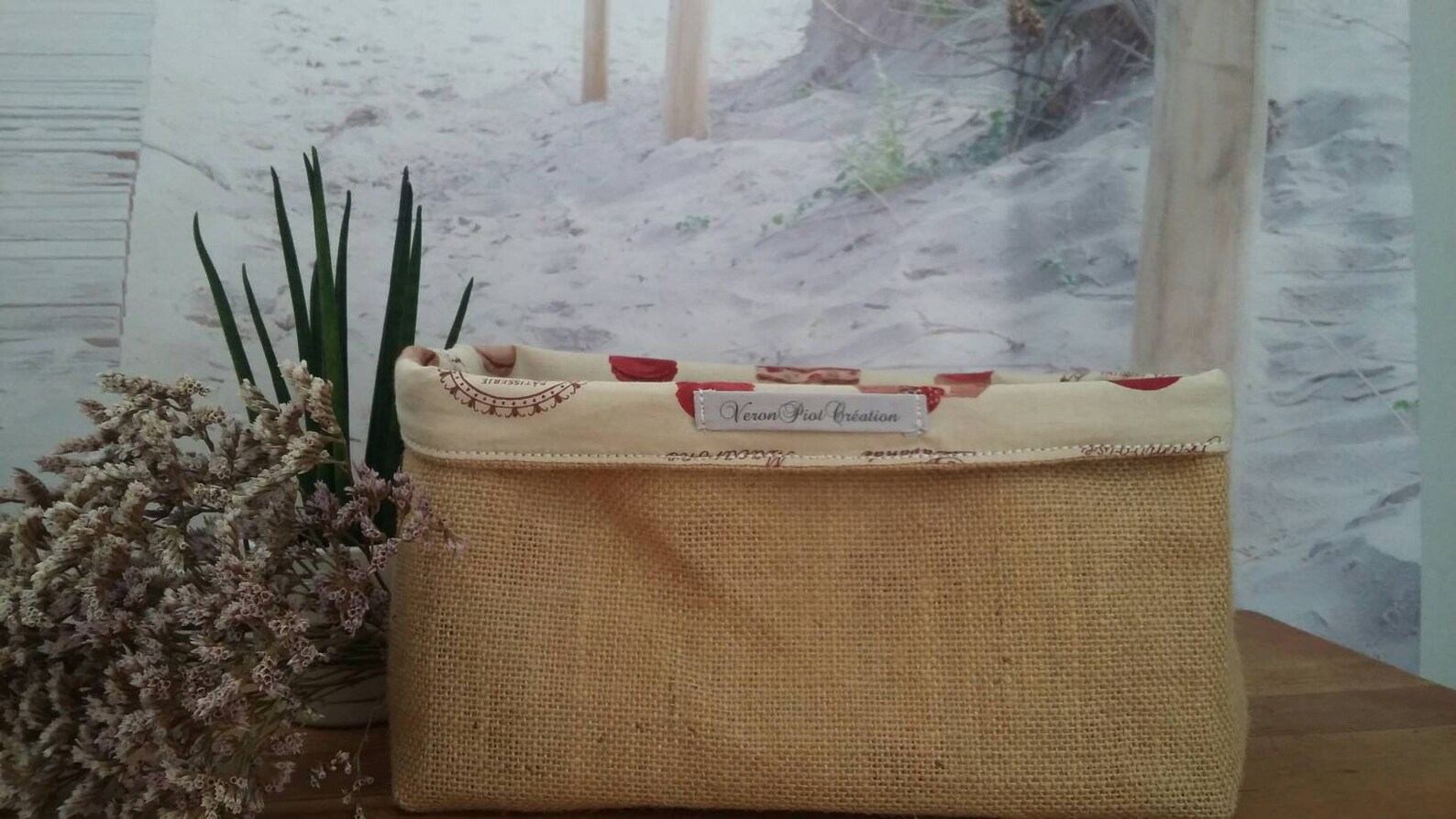 Panier panière rangement toile de jute organisation toile de jute décoration macaron pâtisserie française organisation veronpiotcreation