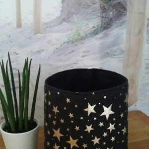 Panier panière rangement en tissu noir aux étoiles dorées pour la table à langer la déco organisation cache pot en tissu veronpiotcreation