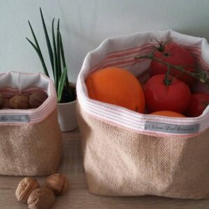 Panier toile de jute corbeille à fruits rangement minimaliste stockage de fruits organisation veronpiotcreation toile de jute et orange