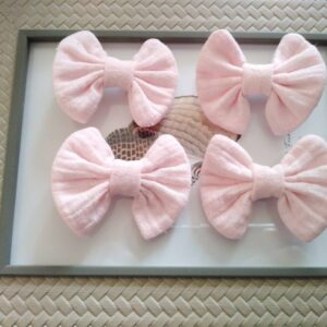 Barrette enfant nœud en double gaze clips barrette enfant rose et moutarde veronpiotcreation