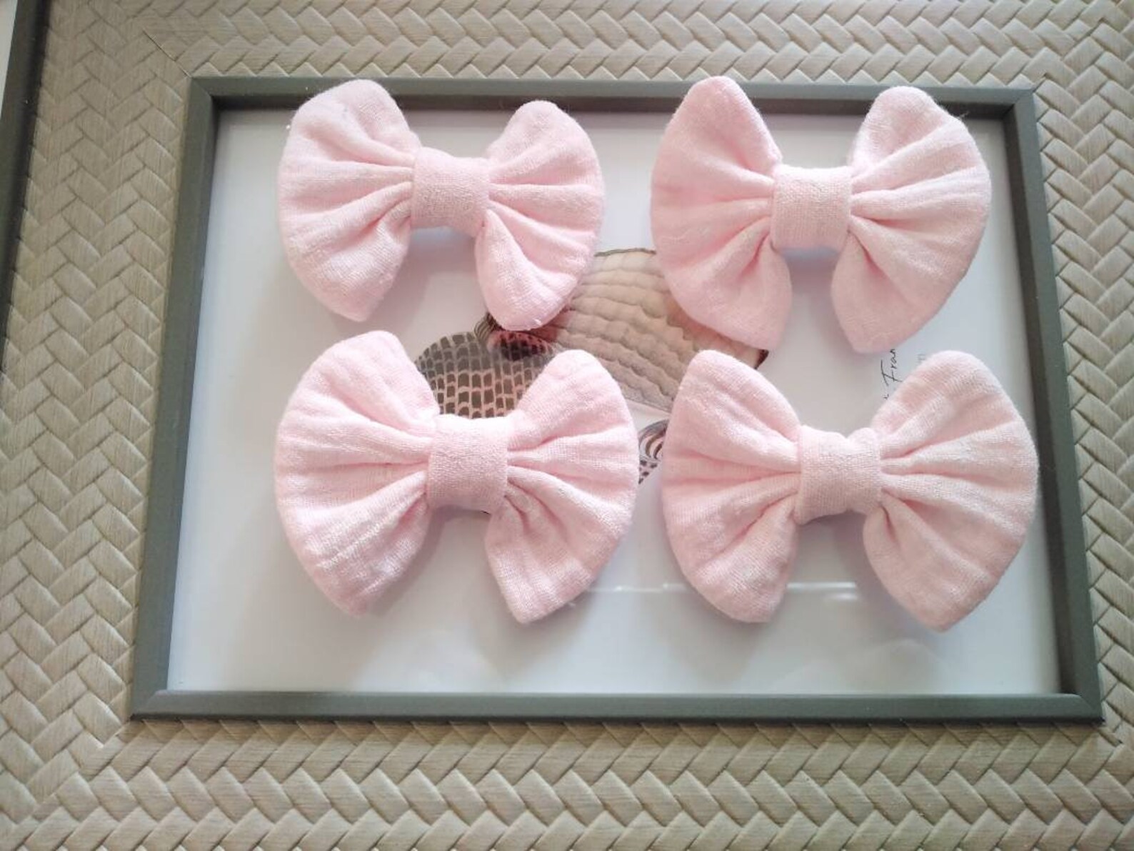 Barrette enfant nœud en double gaze clips barrette enfant rose et moutarde veronpiotcreation