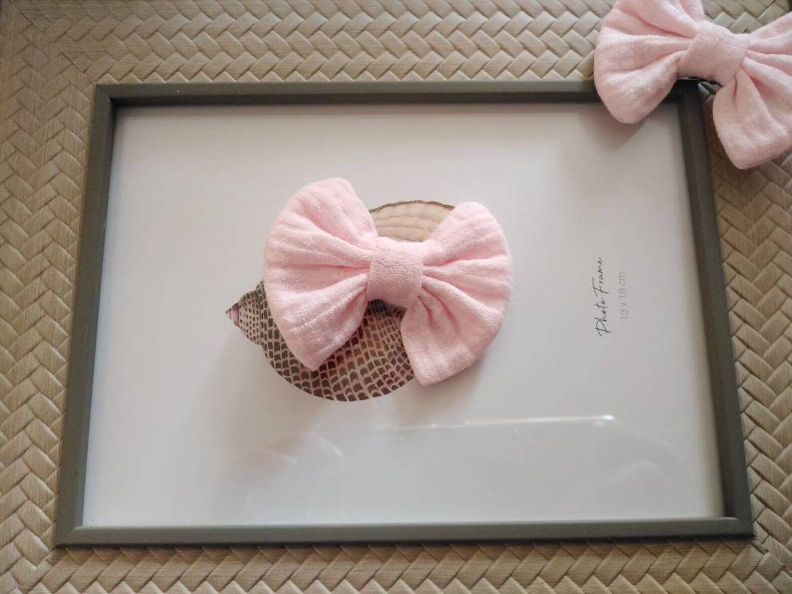Barrette enfant nœud en double gaze clips barrette enfant rose et moutarde veronpiotcreation
