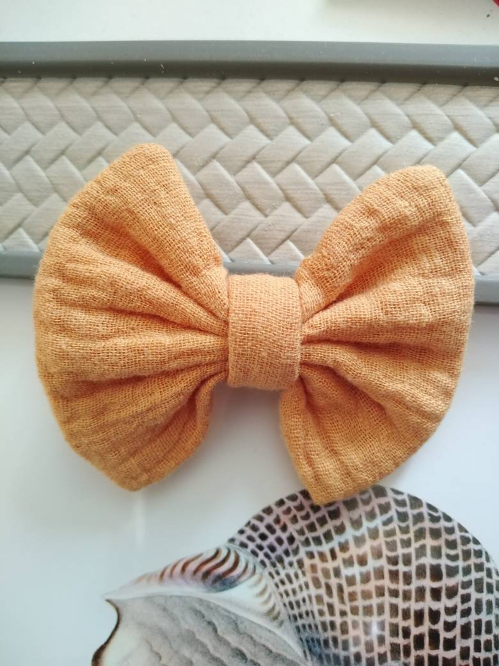 Barrette enfant nœud en double gaze clips barrette enfant rose et moutarde veronpiotcreation