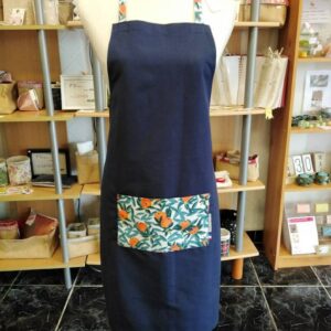Tablier de cuisine bleu avec poche pour homme ou femme veronpiotcreation