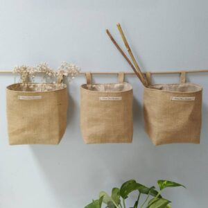 panier jute rangement toile de jute doré vide poche panière à suspendre veronpiot cadeau écolo responsable décoration mariage crémaillère