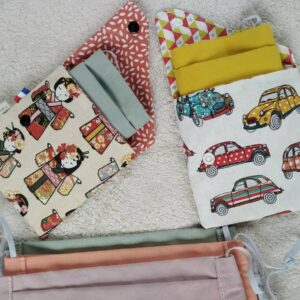 Pochette à masque, à serviette hygiénique, à savon, à papier en coton enduit imperméable, fait main en France veronpiotcréation