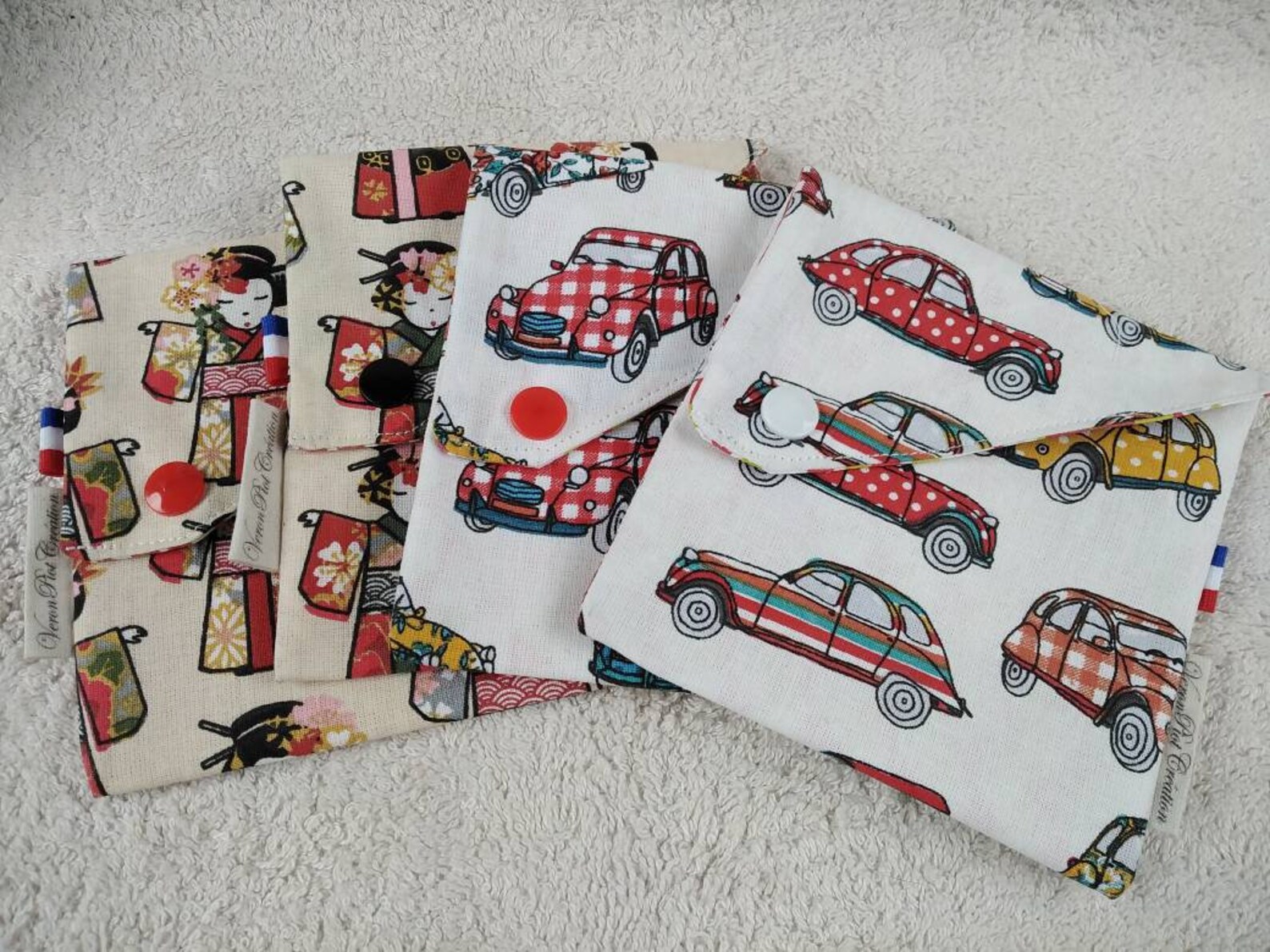 Pochette à masque, à serviette, à savon, à papier en coton enduit imperméable, zéro déchet, cadeau fait main France veronpiotcréation,
