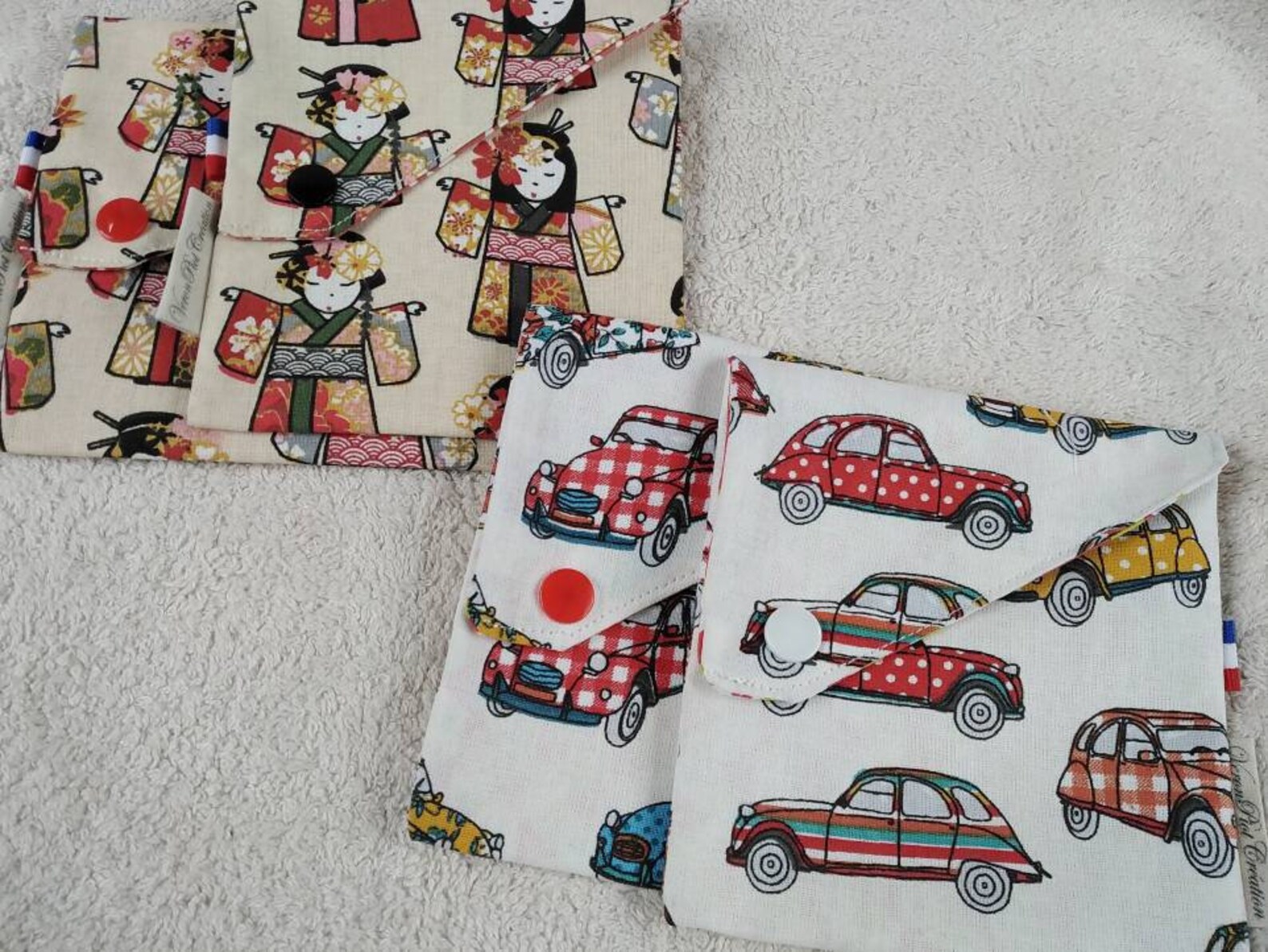Pochette à masque, à serviette, à savon, à papier en coton enduit imperméable, zéro déchet, cadeau fait main France veronpiotcréation,