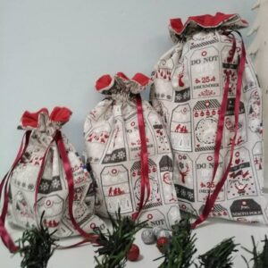 Sac d'emballage de cadeaux de Noël, sac de Noël, Noël zéro déchet, sac tissu de Noël et ruban de satin pour enfants, cordon veronpiotcreati