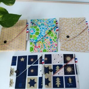 Pochette à masque, à serviette, à savon, à papier en coton enduit imperméable, zéro déchet, cadeau fait main France veronpiotcréation,
