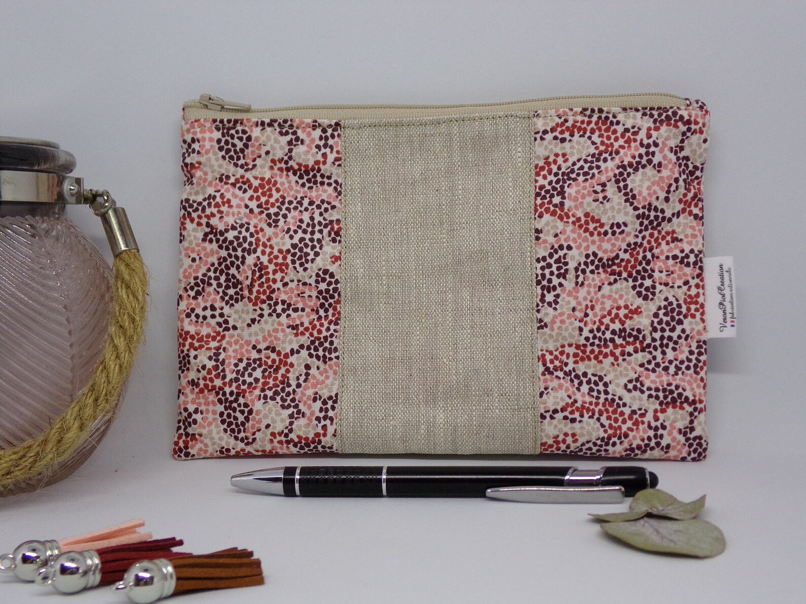Pochette en lin, trousse en lin, idée cadeau anniversaire veronpiotcreation