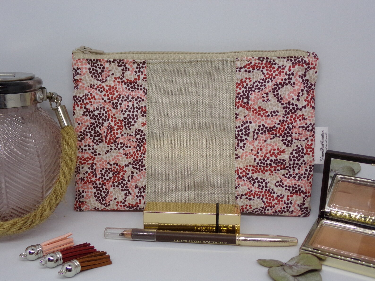 Pochette en lin, trousse en lin, idée cadeau anniversaire veronpiotcreation