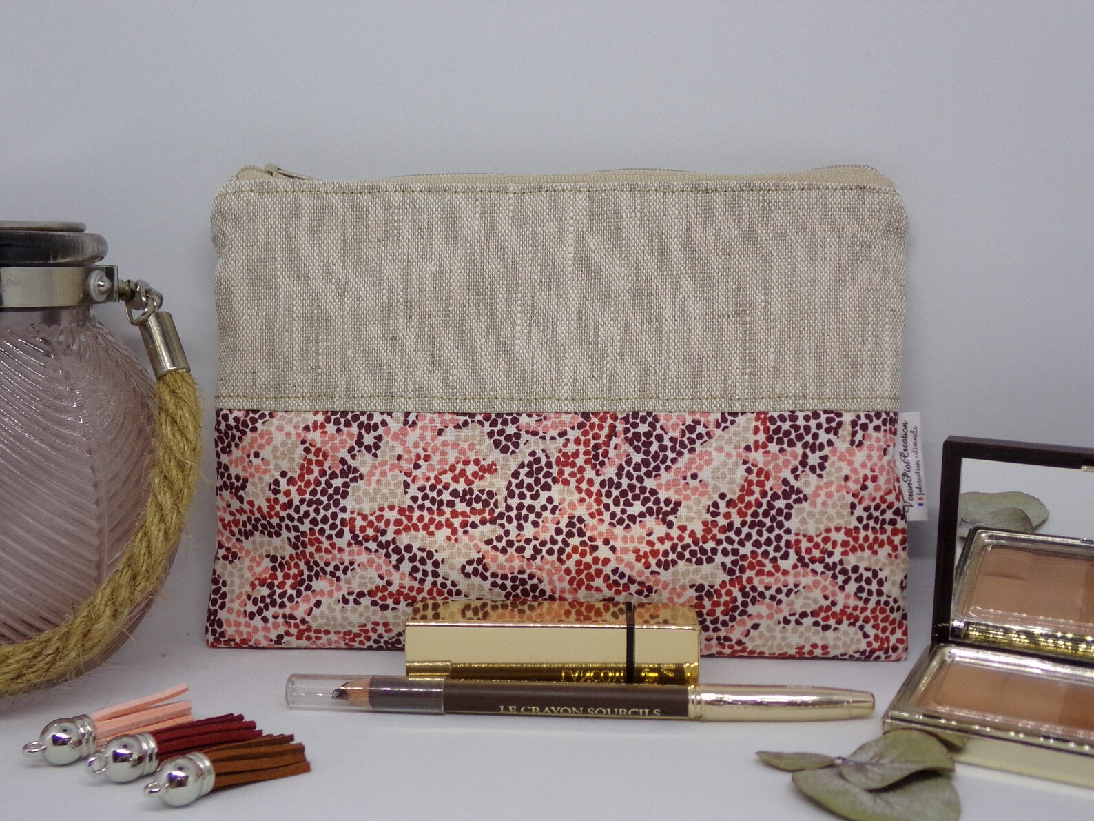 Pochette en lin, trousse en lin, idée cadeau anniversaire veronpiotcreation