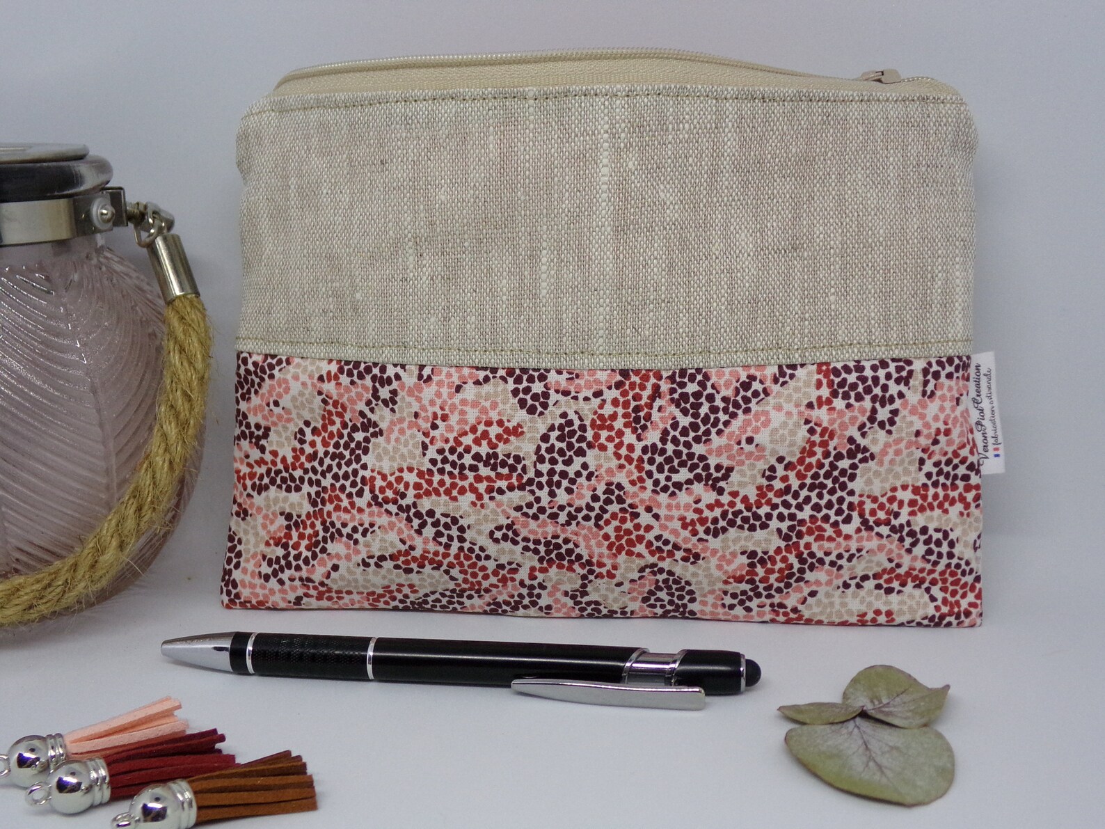 Pochette en lin, trousse en lin, idée cadeau anniversaire veronpiotcreation