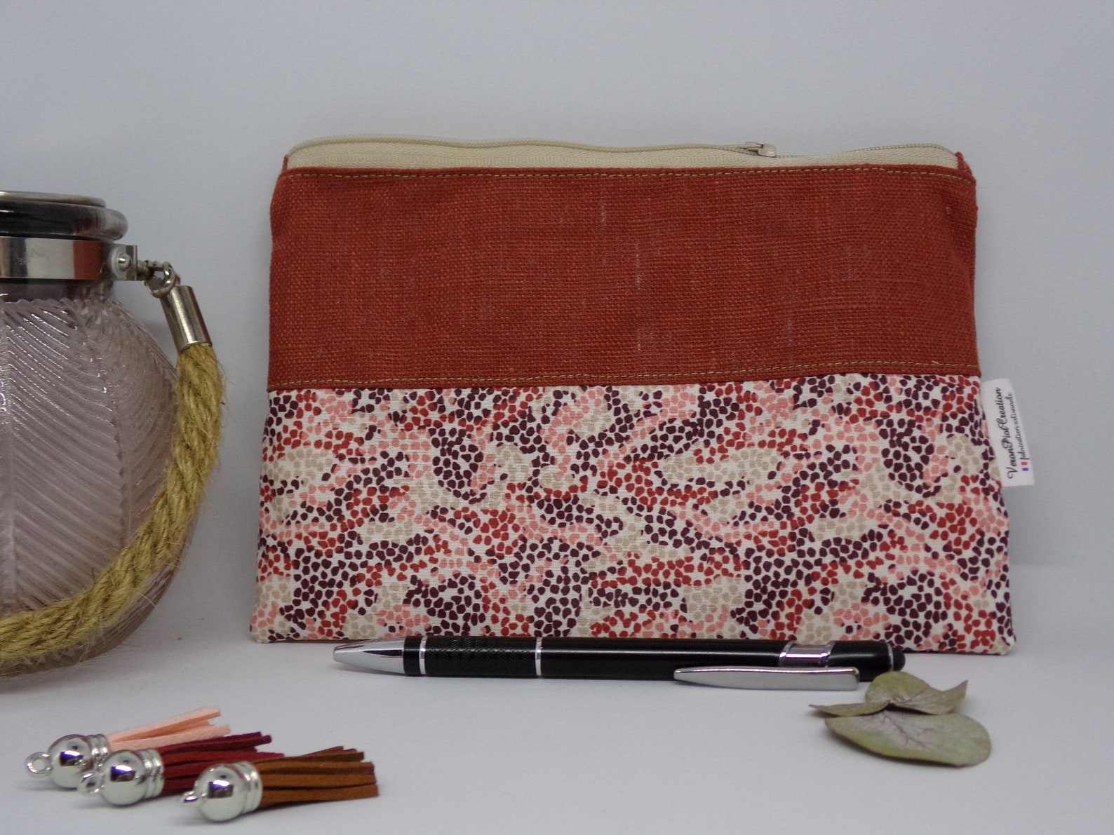 Pochette en lin, trousse en lin, idée cadeau anniversaire veronpiotcreation