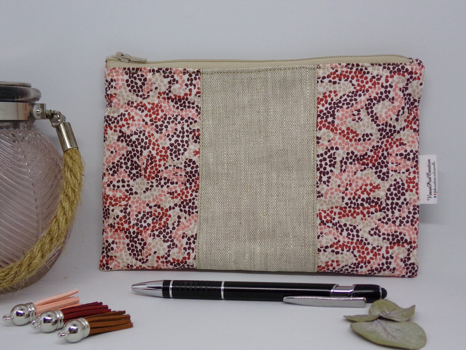 Pochette en lin, trousse en lin, idée cadeau anniversaire veronpiotcreation