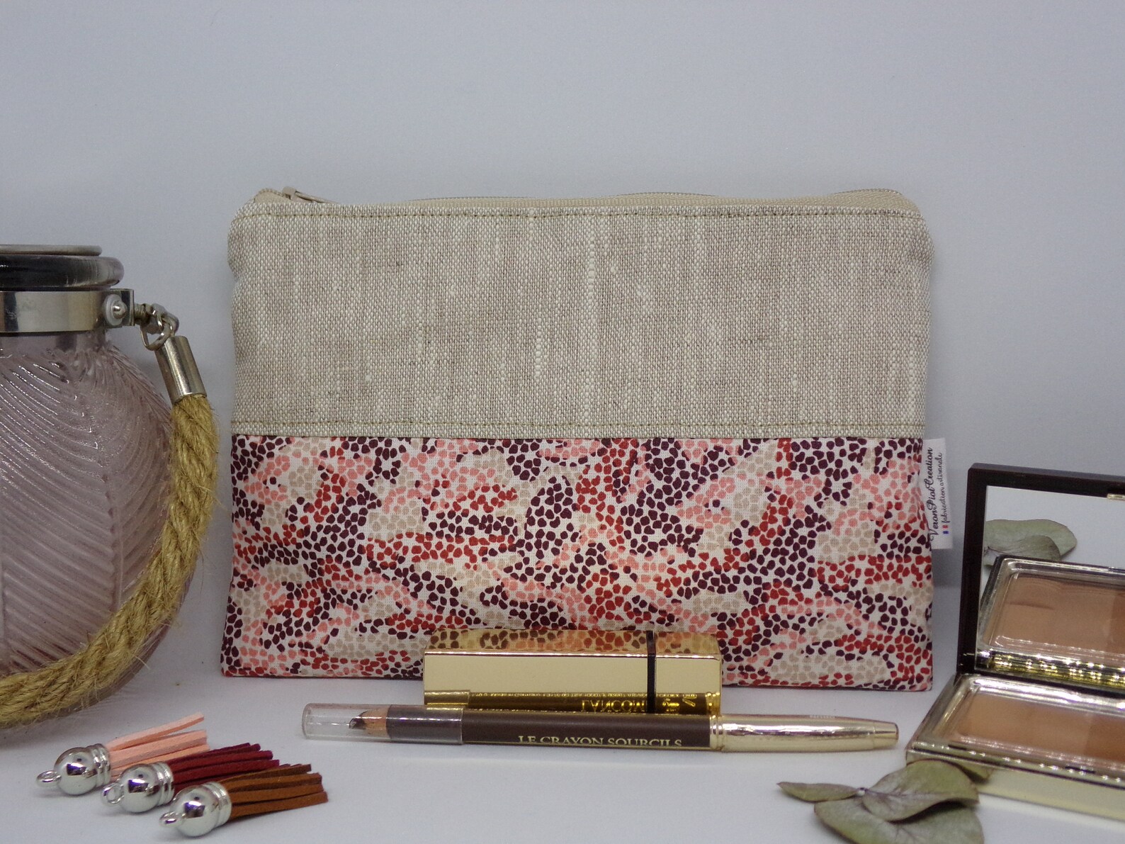 Pochette en lin, trousse en lin, idée cadeau anniversaire veronpiotcreation