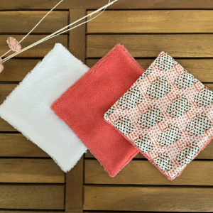Lot de 3 lingettes lavables en éponge de bambou et coton abstrait– Grand format 15 × 15 cm