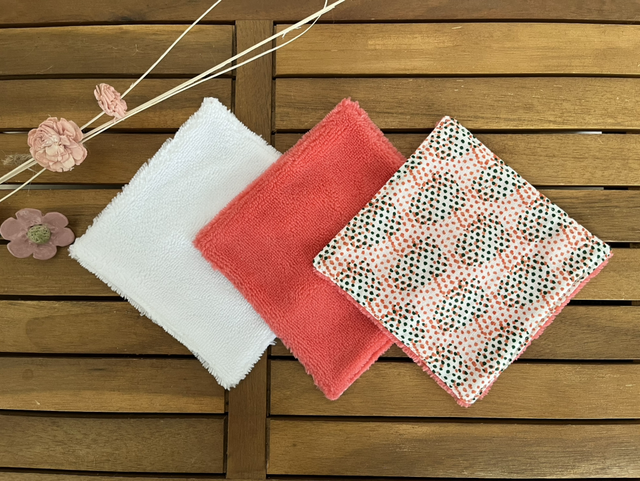 Lot de 3 lingettes lavables en éponge de bambou et coton abstrait– Grand format 15 × 15 cm