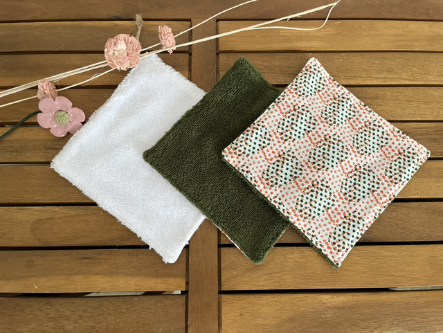 Lot de 3 lingettes lavables en éponge de bambou et coton abstrait– Grand format 15 × 15 cm